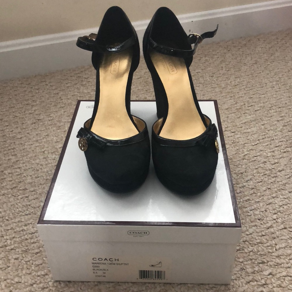 6.5 Black Coach Monogrammed Wedges